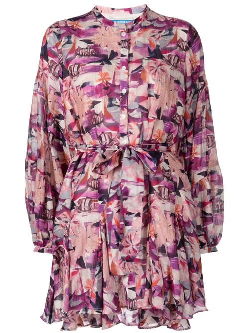 Belted floral-print dress - Pink