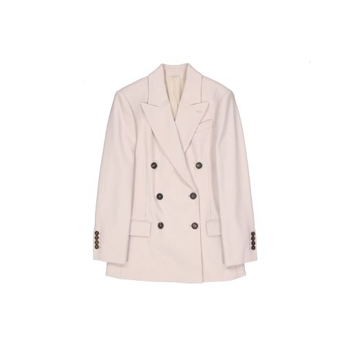 Double-Breasted Virgin Wool Blazer — Beige