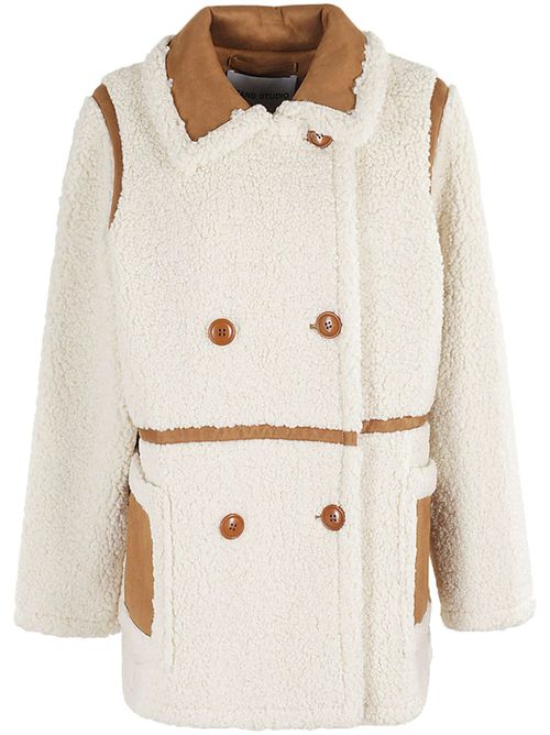 Double-breasted faux-shearling coat - White