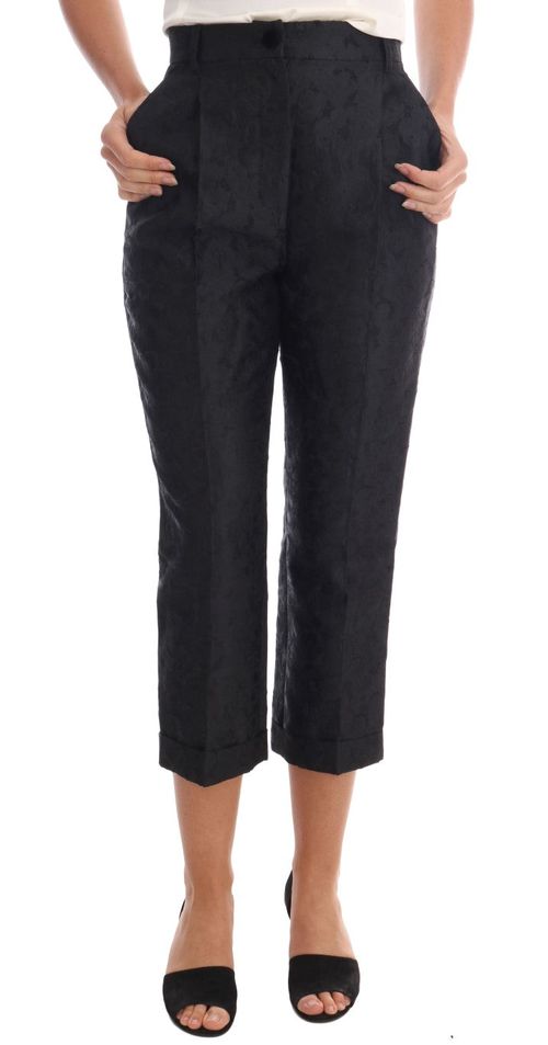 Floral Brocade Capri Pants — Black