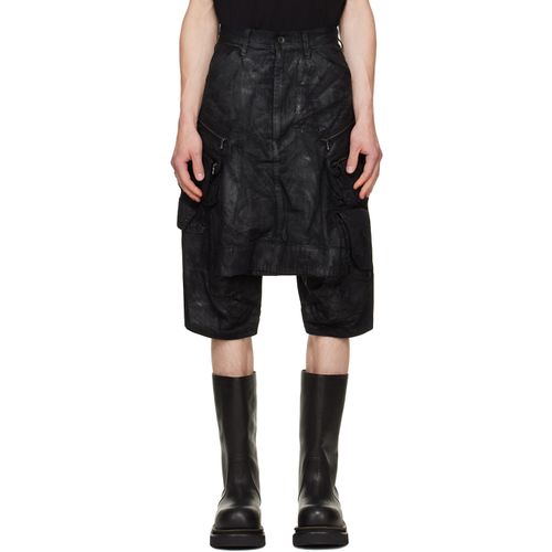 Black Coated Tactical Kite Denim Shorts