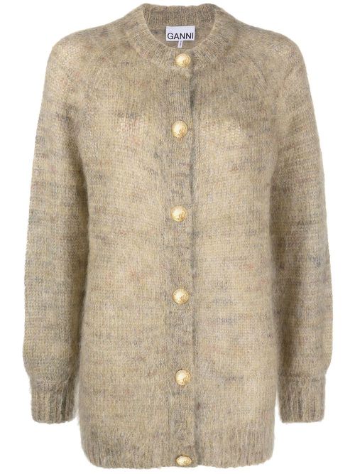 Brushed-effect crew-neck cardigan - Yellow