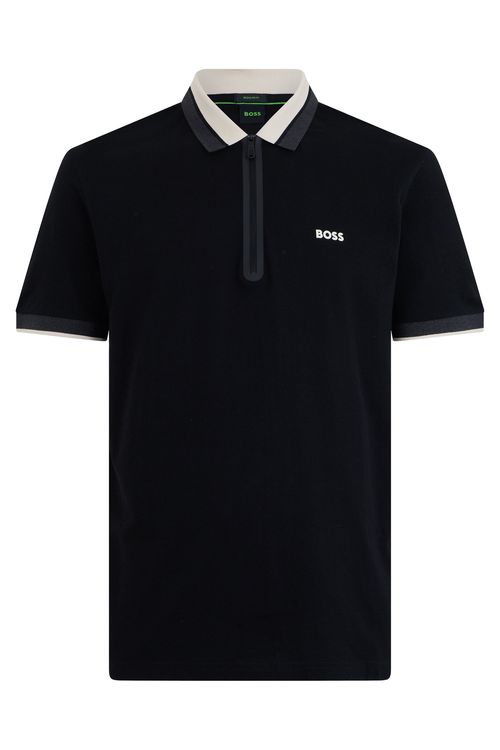 Cotton Zip Polo Shirt — Black