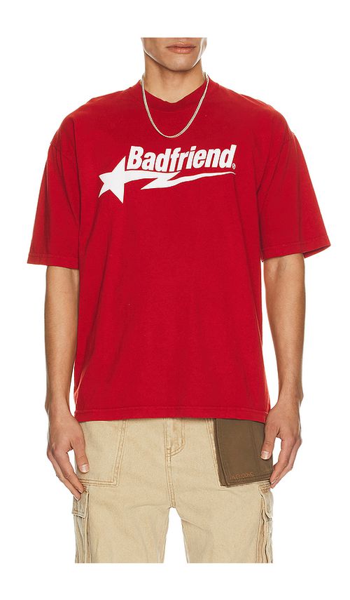 Badfriend Star Logo Tee in Red. S. Also in L, M, XL/1X