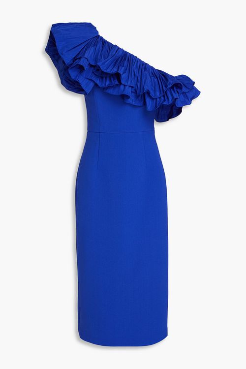 Cora one-shoulder ruffled taffeta and crepe midi dress