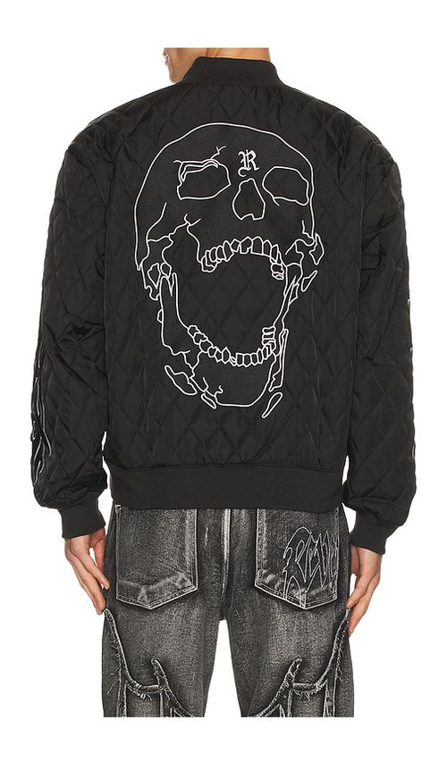 Revenge Skull Logo Quilted Bomber Jacket in Black. S. Also in