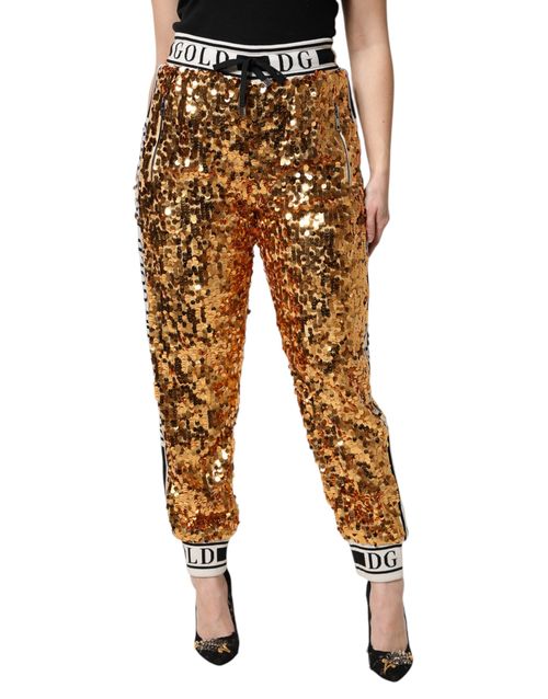 Sequined Logo Jogger Pants — Gold