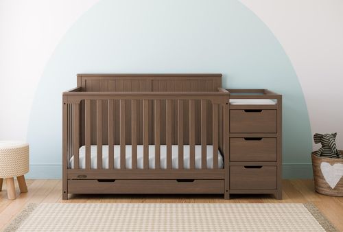 Graco Hadley 5-in-1 Convertible Crib and Changer With Storage Drawer, Hazelnut