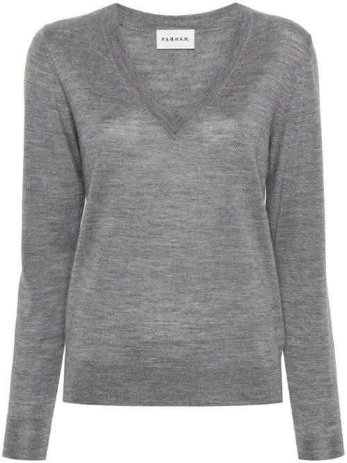 V-neck fine-knit jumper - Grey