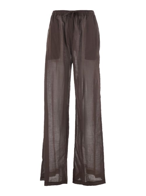 High-Waisted Cotton Muslin Trousers — Brown