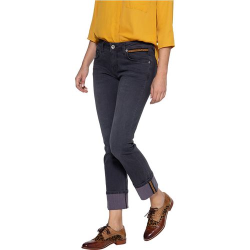 Amor, Truth & Trust Damen ATT JEANS Straight Cut Jeans mit Beinaufschlag und aufgestepptem Band Stella grau