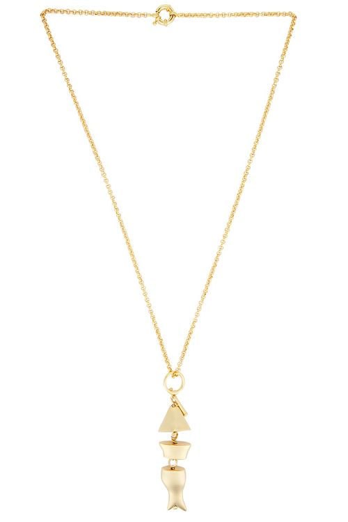 Timeless Pearly Fish Necklace in Multi - Metallic Gold. a
