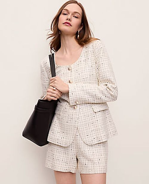 Ann Taylor The Petite Scoop Neck Jacket in Tweed