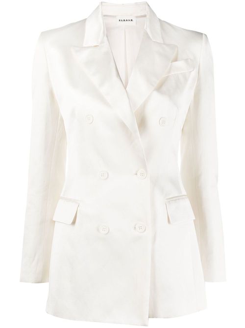 Satin double-breasted blazer - White