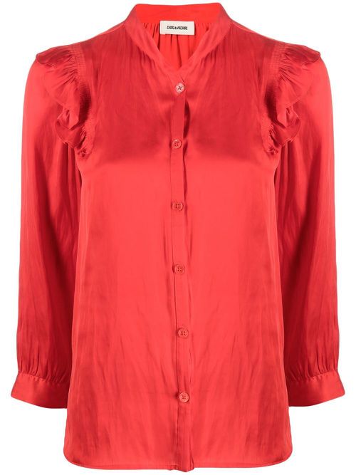 Ruffled-trim shirt - Red