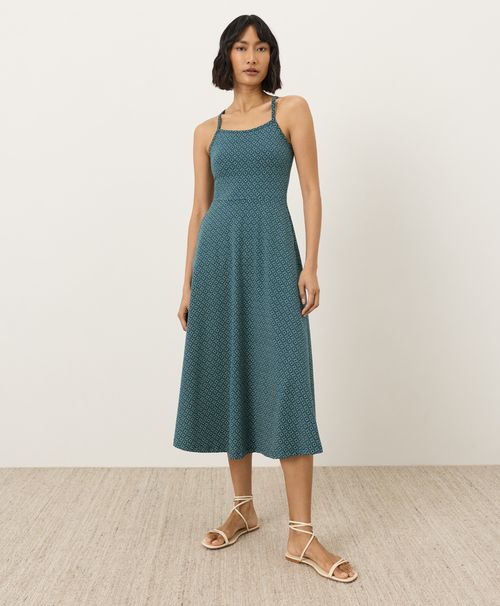 Women's Ditsy Dot Floral Deep Aqua Fit & Flare Midi Dress R