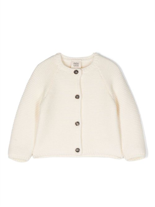 Crew-neck tricot-knit cardigan - Neutrals