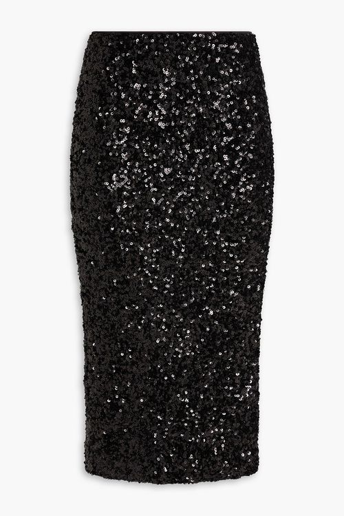 Sequined mesh midi pencil skirt - Black - DE 34