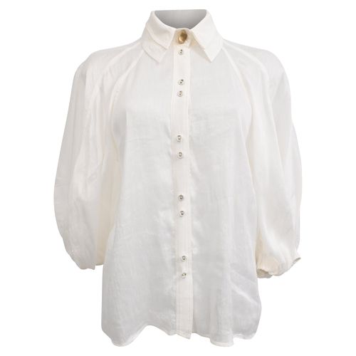 Aje Palms Puff-Sleeve Shirt in White Silk