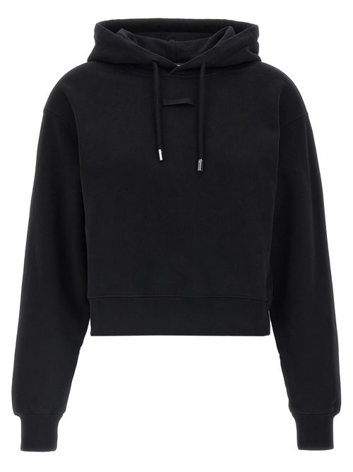 Cropped Cotton Hoodie — Black