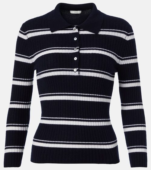 Striped cashmere and silk polo sweater