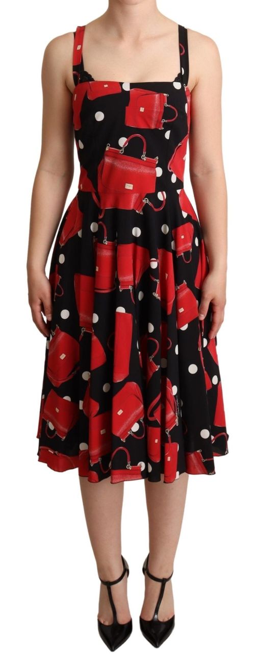 Handbag-Print Silk Dress — Black