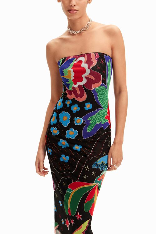 Jungle design bandeau midi dress