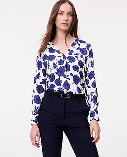 Ann Taylor Floral Mixed Media Pleat Front Top