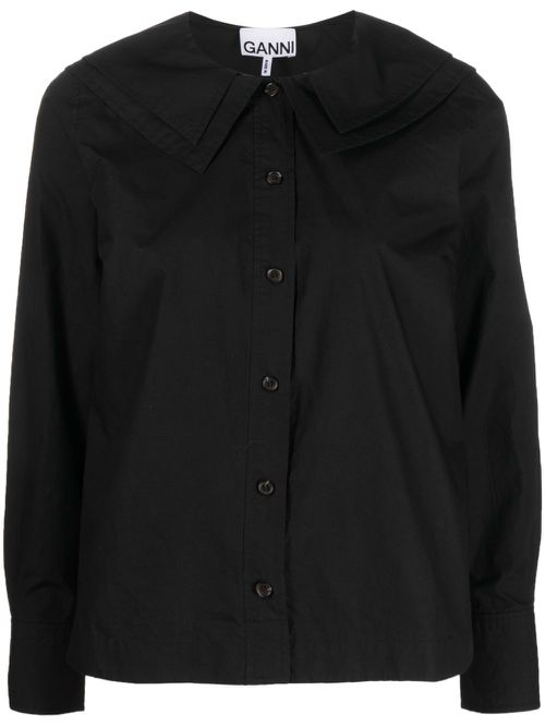 Layered bib-collar cotton shirt - Black
