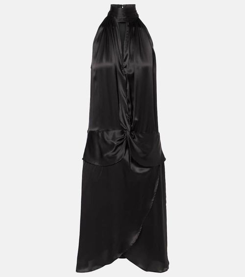 Gathered halterneck satin minidress