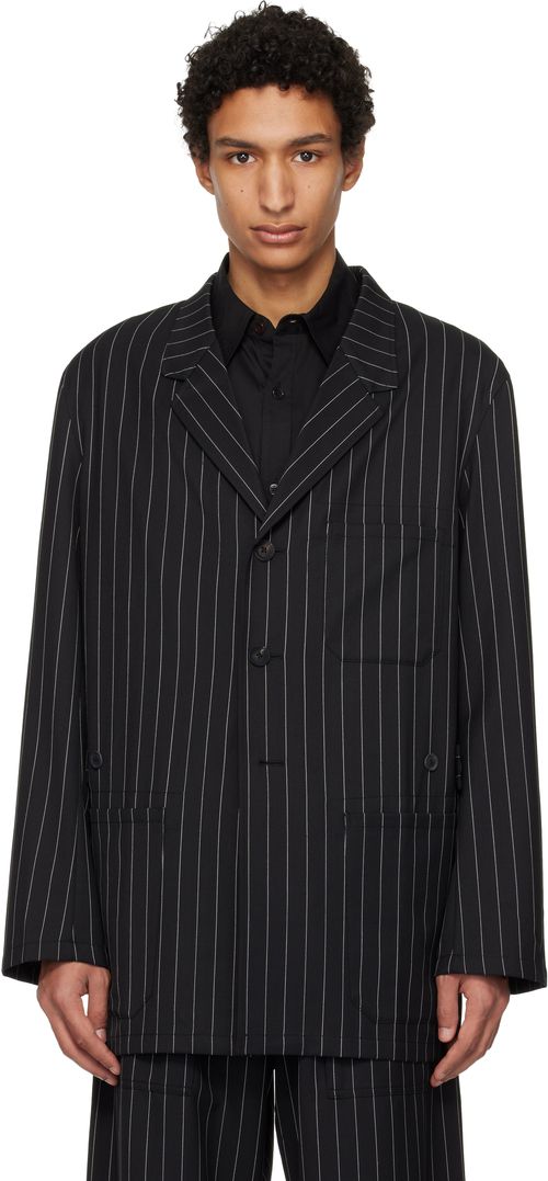 Black Pinstripe Refined Wool Chore Blazer
