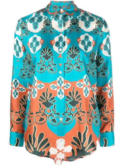 Patterned-jacquard silk shirt - Blue