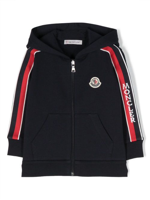 Logo-patch zipped jersey hoodie - Blue