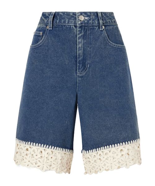 Stasia crochet-knit denim shorts