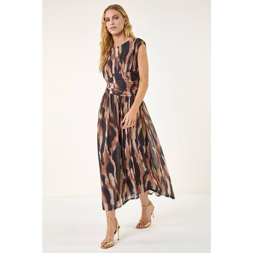 Roman Women's Abstract Print Ruched Dress in Black