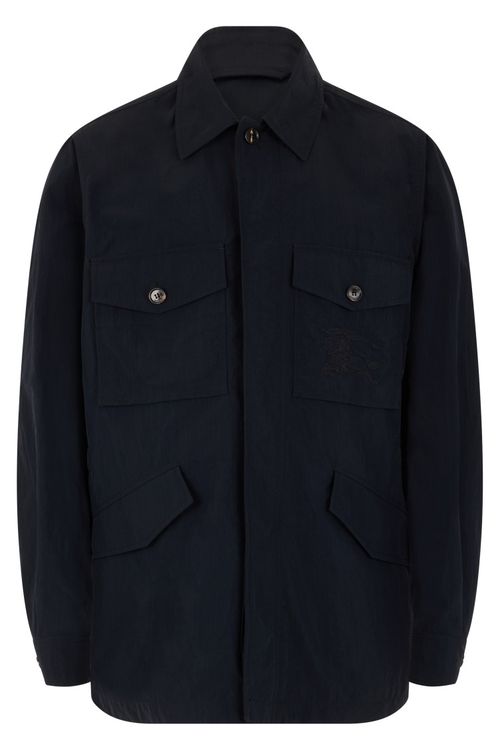 Blue Solid Shirt Collar Jacket