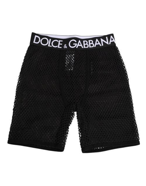 Cotton Mesh Logo Shorts — Black