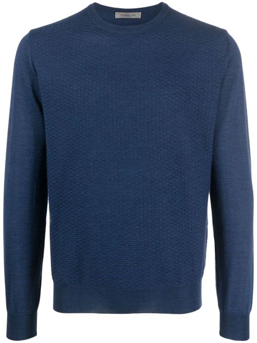 Crew-neck virgin wool jumper - Blue