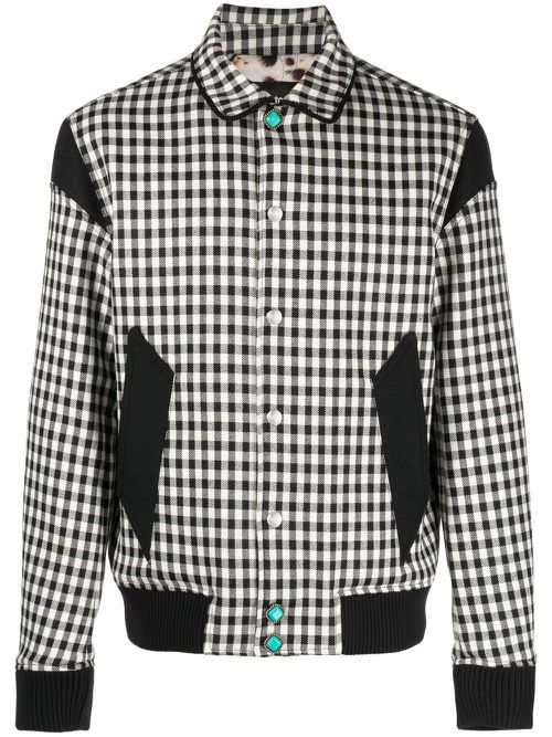 Gingham-check shirt-collar jacket - Black