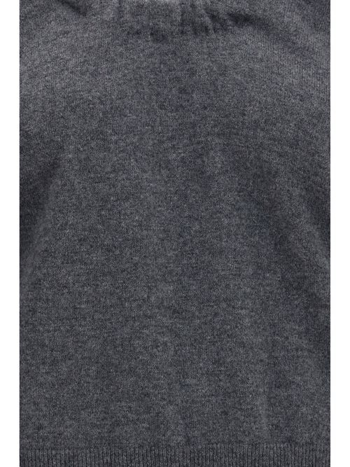 Gathered V-Neck Merino Wool Sweater — Gray