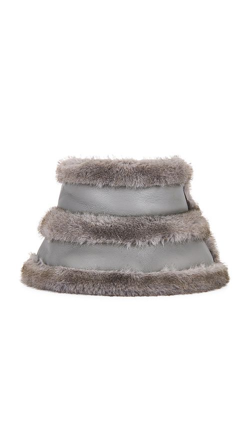 Jocelyn Faux Mink & Leather Bucket Hat in Grey