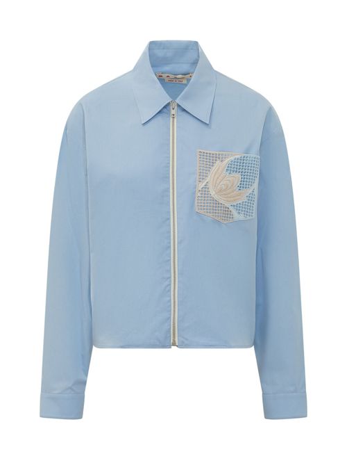 Blue Embroidered Oversized Shirt
