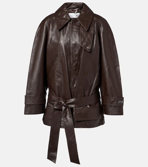 Cropped leather trench coat