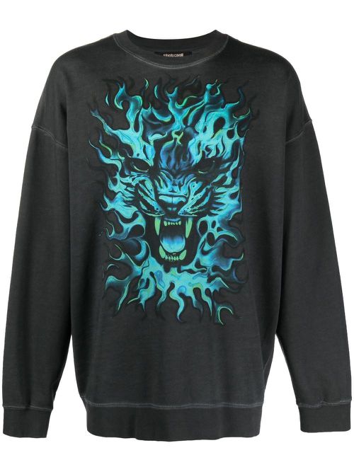 Roberto Cavalli graphic-print crew neck jumper - Black