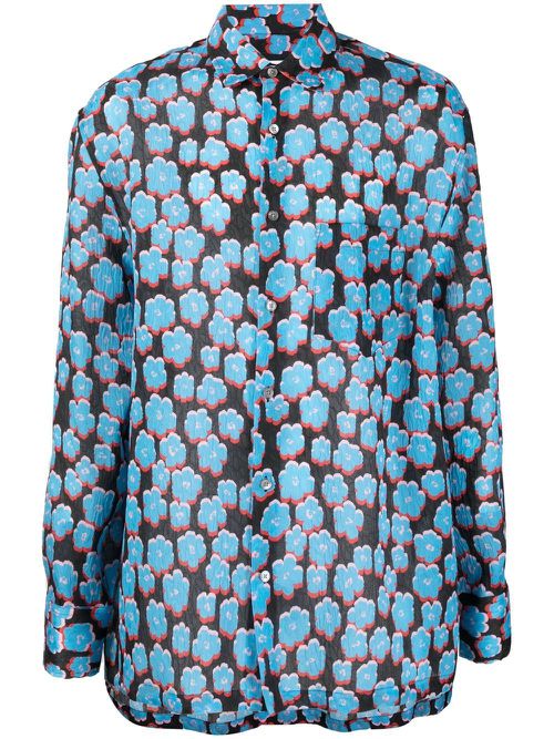 Floral-print cotton shirt - Black