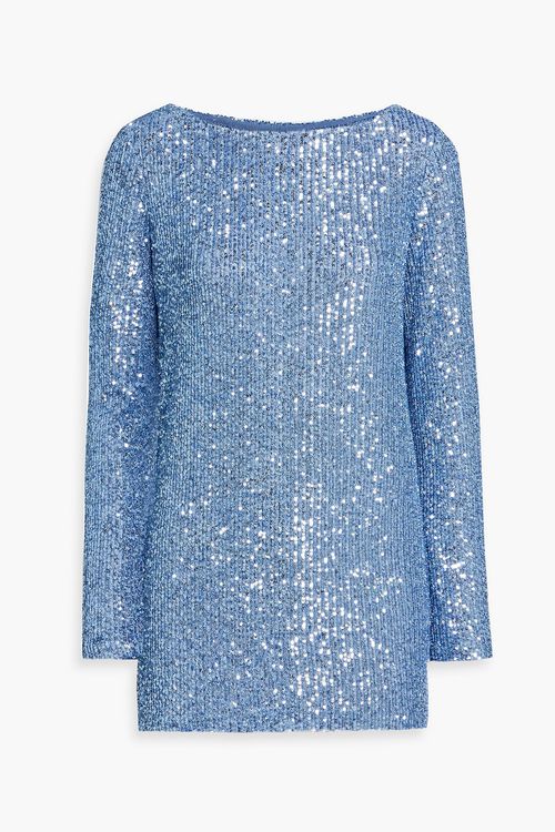 Sequined stretch-tulle top - Blue - M