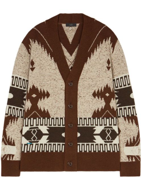 Tribal-print knitted cardigan - Neutrals