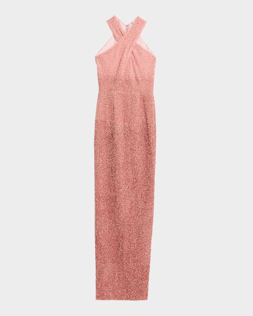 Sequined Crisscross Halter Gown