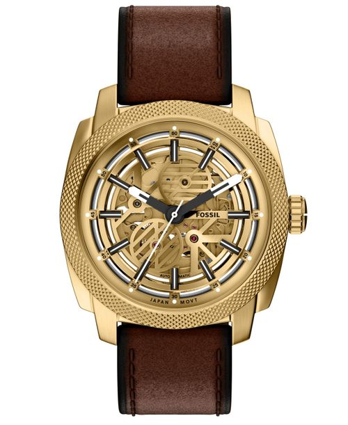 Men's Machine Automatic Brown Leather Watch, 45mm - Brown