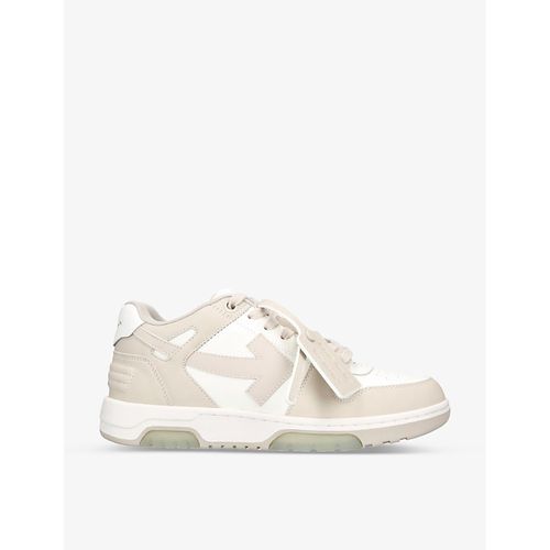 Mens Beige Comb Out Of Office Logo-embroidered Leather Low-top Trainers